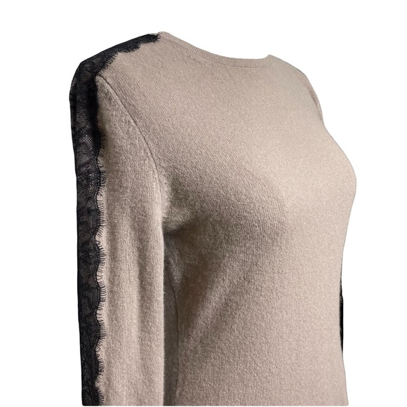 Neiman Marcus Cashmere Collection Lace Trim Sweater Size M Taupe - Picture 1 of 11
